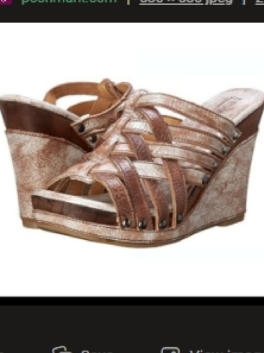 Bed Stu Gina F379000 Women Brown Leather Slip On Wedges Heels Shoes Size 7